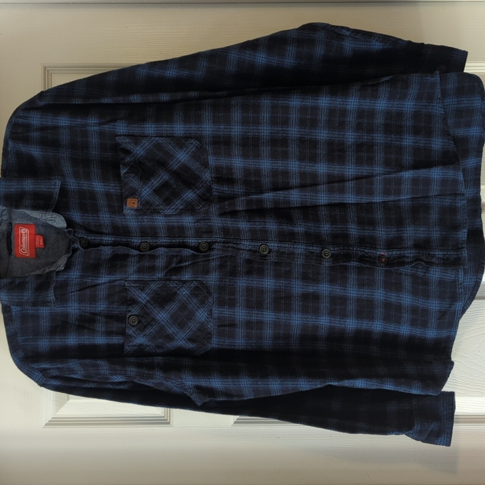 Coleman‎ Men XXL Blue Black Plaid Flannel Lg Sleeve Button Down Shirt Cotton 530